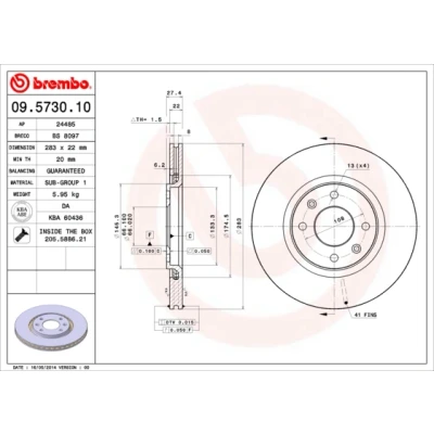 Bilde av BREMBO 09.5730.10 Bremseskiver 283 22 4 innvendig ventilert med skruer CITROËN: ZX Hatchback, PEUGEOT: 306 Hatchback