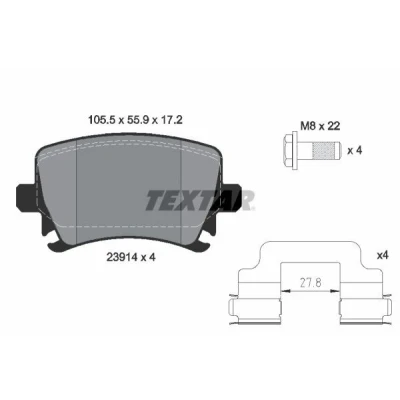 Bilde av TEXTAR 2391402 Bremseklosser klargjort for slitasjeindikator med bremsecaliperskruer tilbehør VOLKSWAGEN: Passat B6 Variant, GOLF 5, 6