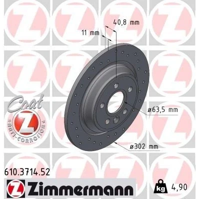 Bilde av ZIMMERMANN 610.3714.52 Bremseskiver 302 11 6/5 5 108 fullt ut, hullet belagt VOLVO: V70 3, XC70 II Stasjonsvogn, V60 I