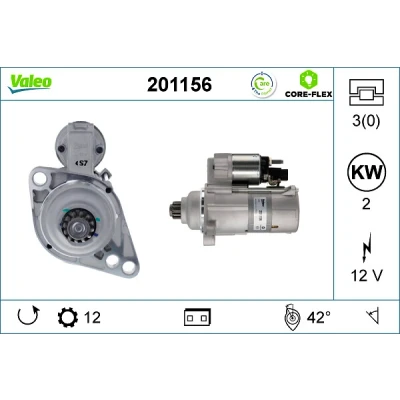 Bilde av VALEO 201156 Starter 12 2 VOLKSWAGEN: Multivan 5 (7HM, Transporter 5, Bus, SKODA: Octavia Combi, AUDI: A3 Sportback