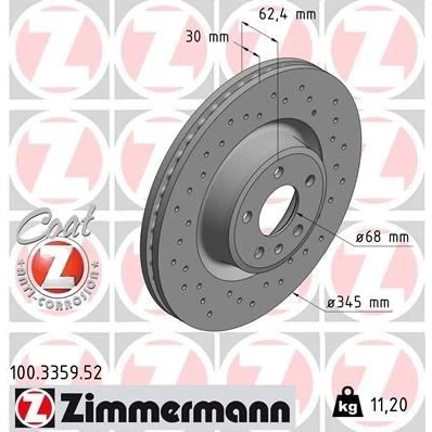 Bilde av ZIMMERMANN 100.3359.52 Bremseskiver 345 30 6/5 5 112 innvendig ventilert, hullet belagt høy karbon AUDI: A6 C7 Allroad