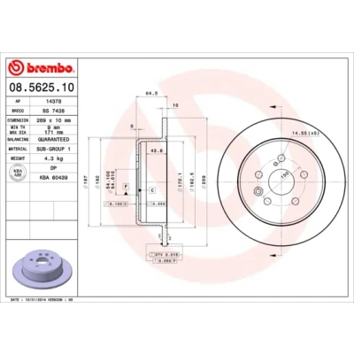 Bilde av BREMBO 08.5625.10 Bremseskiver 269 10 5 fullt ut TOYOTA: Celica IV Hatchback, VI Coupé, V Coupé