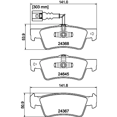 Bilde av HELLA 8DB 355 013 841 Bremseklosser med integrert slitasjevarselkontakt VOLKSWAGEN: Transporter 5, Multivan 5 (7HM, Bus
