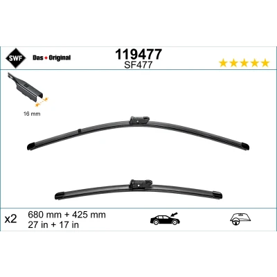 Bilde av Vindusvisker Swf 119477 foran Flatt viskeblad PEUGEOT: 5008 II, 3008 II SUV, DS: DS7 Crossback