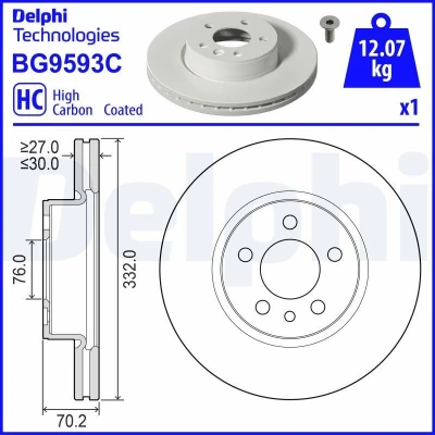 Bilde av DELPHI Bremseskive 332mm 30mm 5 ventilert belagt høy karbon BG9593C 2N0615301C,2N0615301E Bremseskiver, Skivebremser