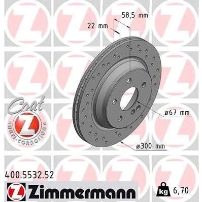 Bilde av ZIMMERMANN SPORT COAT Z 400.5532.52 Bremseskiver 300 22 6/5 5 112 innvendig ventilert, hullet belagt MERCEDES BENZ: S Klasse Sedan, SL Cabrio