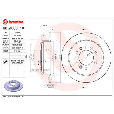 Bilde av BREMBO 08.A633.10 Bremseskiver 324 12 6 fullt ut med skruer
