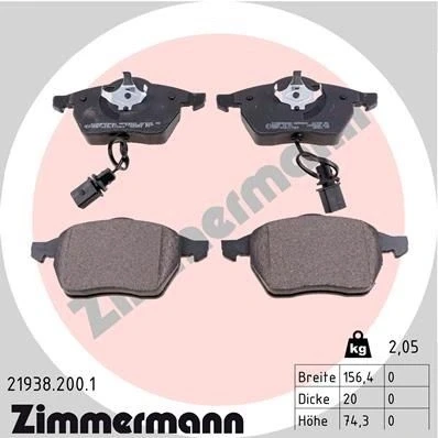 Bilde av ZIMMERMANN 21938.200.1 Bremseklosser inkl. slitasjevarselkontakt Bildet viser leveranseinnholdet AUDI: A6 C5 Avant, Sedan