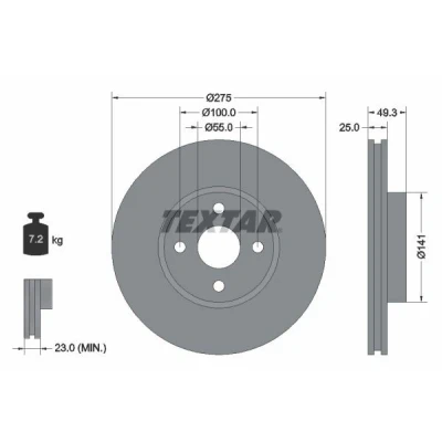 Bilde av TEXTAR PRO 92180303 Bremseskiver 275 25 04/04 100 utvendig ventilert belagt uten hjulfestebolt, hjulnav TOYOTA: Corolla Verso
