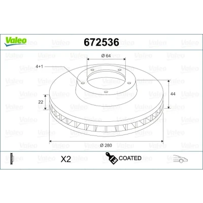 Bilde av VALEO 672536 Bremseskiver framaksel 280 22 4 ventilert belagt MINI: Hatchback, Clubman