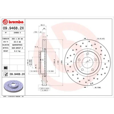 Bilde av BREMBO XTRA LINE 09.9468.2X Bremseskiver 300 25 5 perforert / ventilert belagt høy karbon MAZDA: 5, 3 Hatchback, Sedan
