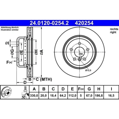 Bilde av ATE Bremseskive BMW: 5 Touring, Sedan, 3 Touring 330,0mm 20,0mm 112,0mm todelt bremseskive, ventilert belagt høy karbon 24.0120 0254.2 34216882246