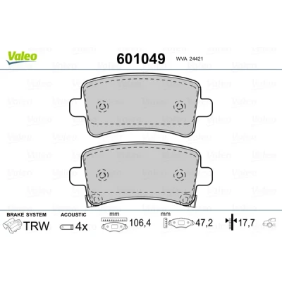 Bilde av VALEO 601049 Bremseklosser bakaksel inkl. slitasjevarselkontakt med antihyle blikk OPEL: Insignia A Sports Tourer, Hatchback