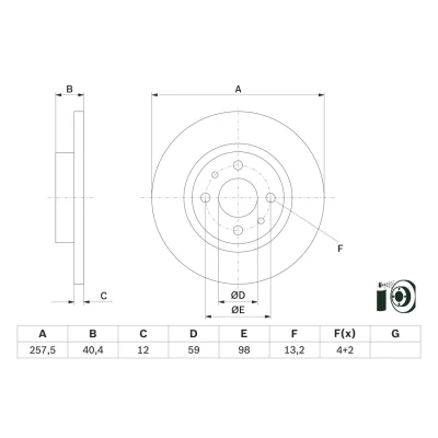 Bilde av BOSCH 0 986 479 E65 Bremseskiver 257,5 12 4 98 fullt ut belagt FIAT: 500 Hatchback, Punto I Cabrio, II ALFA ROMEO: 155