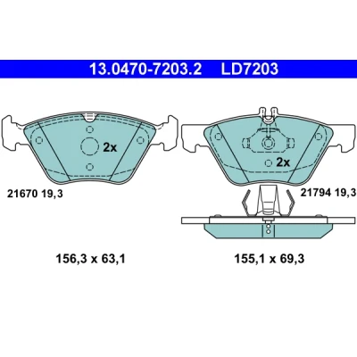 Bilde av ATE Ceramic 13.0470 7203.2 Bremseklosser klargjort for slitasjeindikator, ekskl. slitasjevarselkontakt MERCEDES BENZ: E Klasse T modell