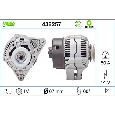 Bilde av VALEO REMANUFACTURED PREMIUM Generator 14V 50A B+ / D+ R 60 67mm CITROËN: Berlingo First I Van, 436257