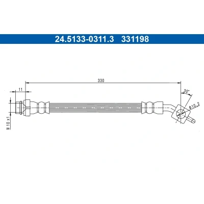 Bilde av ATE 24.5133 0311.3 Bremseslange 330 M10x1 VOLVO: V60 I, XC70 II Stasjonsvogn, V70 3, FORD: S Max Mk1, Galaxy Mk2 MPV