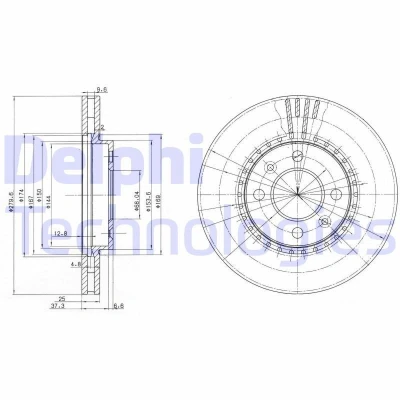 Bilde av DELPHI BG2619 Bremseskiver 280 25 4 ventilert oljet ubehandlet uten hjullager, ABS sensorring SAAB: 9000 Hatchback
