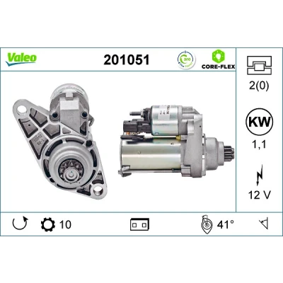 Bilde av VALEO 201051 Starter 12 1,1 10 VOLKSWAGEN: Polo IV Hatchback, GOLF 5, 6, SKODA: Octavia 2 Combi, AUDI: A3 Sportback