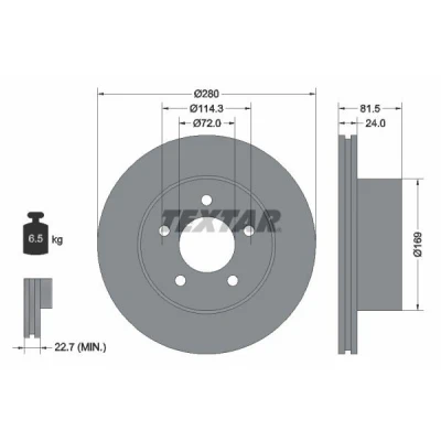 Bilde av TEXTAR 92113500 Bremseskiver 280 24 05/05 114,3 innvendig ventilert uten hjullager, hjulfestebolt, hjulnav JEEP: Grand Cherokee I