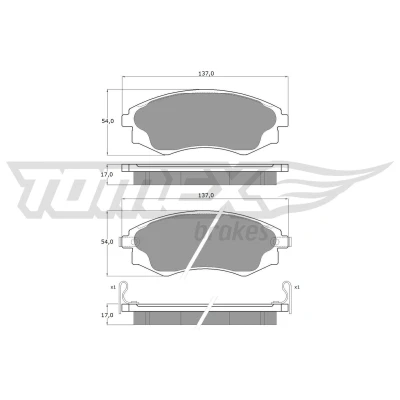 Bilde av TOMEX brakes TX 11 04 Bremseklosser bakaksel med akustisk slitasjevarsel MITSUBISHI: Galant 6, 3000GT Coupé, Sigma Sedan, CHRYSLER: Sebring II Sedan
