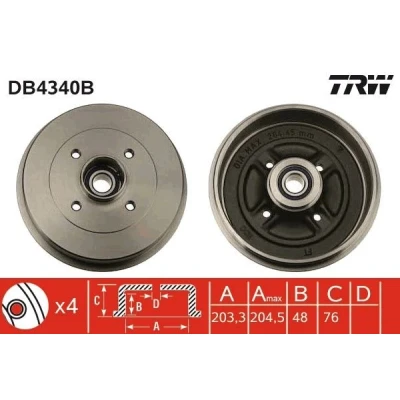 Bilde av TRW DB4340B Bremsetrommel med lager, uten ABS sensorring NISSAN: MICRA 3, Note I