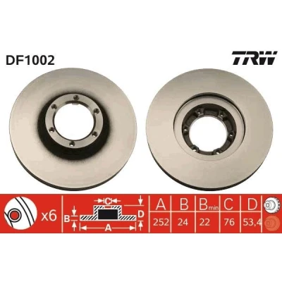 Bilde av TRW DF1002 Bremseskiver 252 24 6 95 ventilert spraylakkert høy karbon