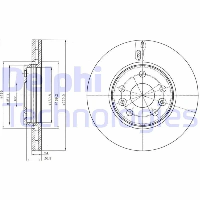 Bilde av DELPHI BG4317C Bremseskiver 280 24 5 ventilert belagt høy karbon uten hjullager, ABS sensorring RENAULT: Kangoo II Express