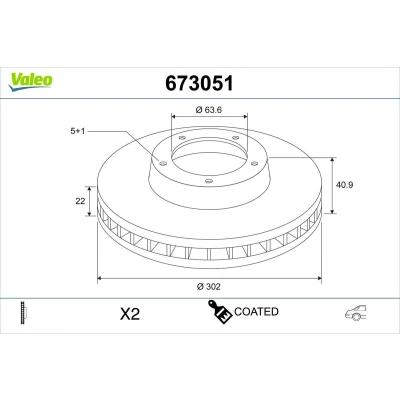 Bilde av Bremseskive Ventilert, Bakaksel Valeo 673051 volvo OE 31341483