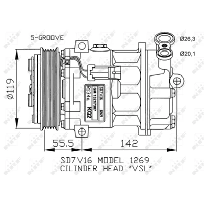 Bilde av NRF 32818 Kompressor SD7V16 12 PAG 46 med tetningsring