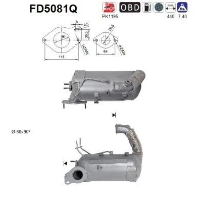 Bilde av AS FD5081Q Partikkelfilter Euro 5 Silisiumcarbid NISSAN: NV200 / Evalia Minibuss, RENAULT: MEGANE 3