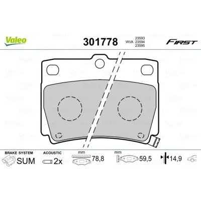 Bilde av VALEO 301778 Bremseklosser FIRST bakaksel inkl. slitasjevarselkontakt uten antiskrike blikk MITSUBISHI: PAJERO SPORT 1 SUV, 2