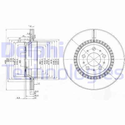 Bilde av DELPHI BG3782C Bremseskiver 308 20 5 ventilert belagt ubehandlet uten hjullager, ABS sensorring VOLVO: XC90 I, S80 II
