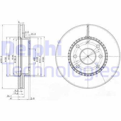 Bilde av DELPHI BG3790 Bremseskiver 256 24 4 ventilert oljet ubehandlet uten hjullager, ABS sensorring CHEVROLET: Epica Sedan