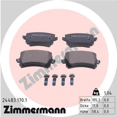 Bilde av ZIMMERMANN 24483.170.1 Bremseklosser med skruer Bildet viser leveranseinnholdet VOLKSWAGEN: Tiguan I, Passat B6 Variant, B7 Variant