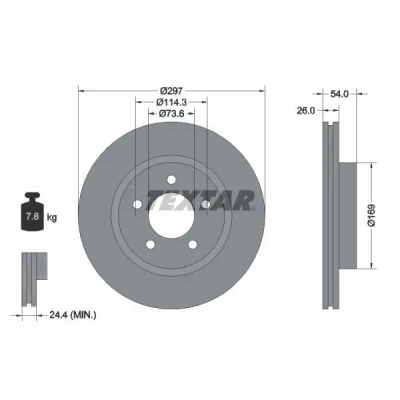 Bilde av TEXTAR PRO 92230003 Bremseskiver 297 26 05/05 114,3 utvendig ventilert belagt uten hjulfestebolt, hjulnav