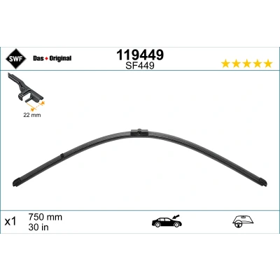 Bilde av Vindusvisker Swf Visioflex 119449 750mm Rammeløs med spoiler for venstreratt 30tomme AUDI: A2