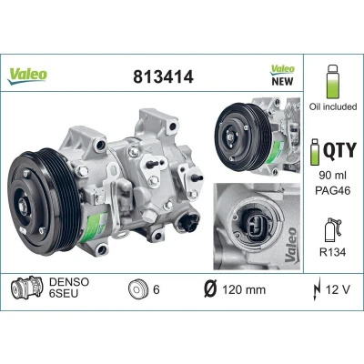 Bilde av VALEO 813414 Kompressor 6SEU14 12 PAG 46 R 134a med kompressorlje NEW ORIGINAL PART TOYOTA: Avensis III Stasjonsvogn