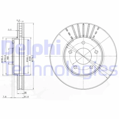 Bilde av DELPHI BG3816 Bremseskiver 280 28 5 ventilert oljet ubehandlet uten hjullager, ABS sensorring NISSAN: X Trail
