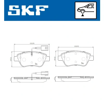 Bilde av SKF VKBP 80145 E Bremseklosser inkl. slitasjevarselkontakt FIAT: 500 Hatchback, C Cabrio, Panda II Hatchback