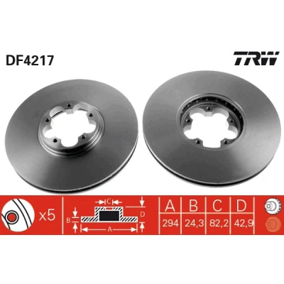 Bilde av TRW DF4217 Bremseskiver 294 24,3 5 100 ventilert spraylakkert FORD: Transit Mk5 Flatvogn lastebil/Chassis, Minibuss