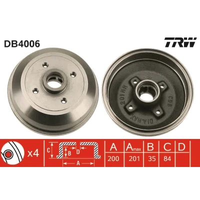 Bilde av TRW DB4006 Bremsetrommel 227,5 OPEL: Combo B Van