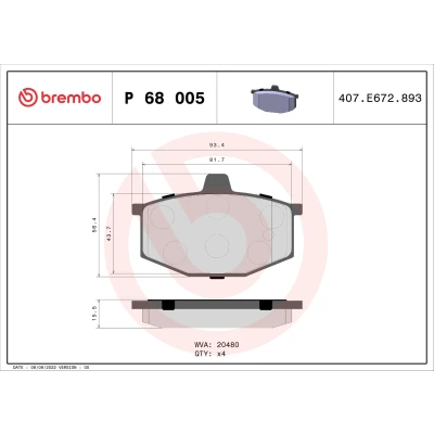 Bilde av BREMBO P 68 005 Bremseklosser ekskl. slitasjevarselkontakt uten tilbehør