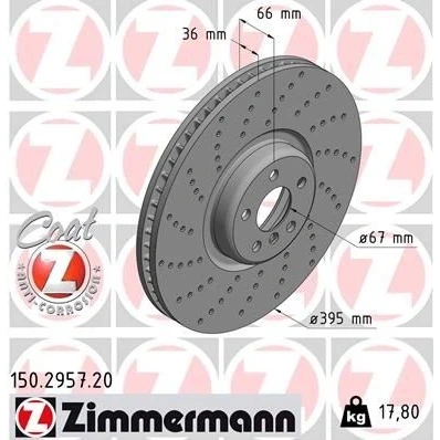 Bilde av ZIMMERMANN 150.2957.20 Bremseskiver 395 36 6/5 5 112 innvendig ventilert, nedsenket belagt høy karbon BMW: Touring, 7, Sedan