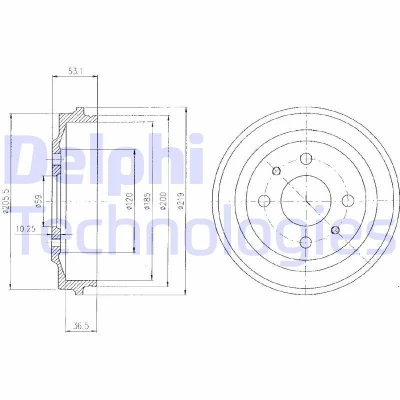 Bilde av DELPHI BF136 Bremsetrommel uten ABS sensorring, hjullager 219