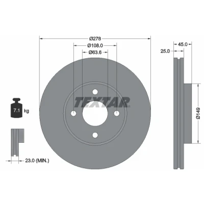 Bilde av TEXTAR PRO 92159003 Bremseskiver 278 25 04/04 108 innvendig ventilert belagt uten hjulfestebolt, hjulnav FORD: FIESTA 5