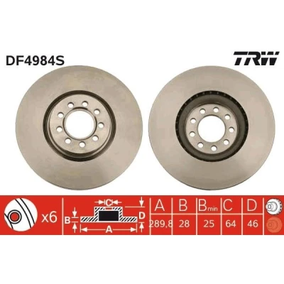 Bilde av TRW DF4984S Bremseskiver 290 28 9 95 ventilert spraylakkert IVECO: DAILY 4 Kasten/Kombi, V Varebil / Stasjonsvogn, 3 Kasten/Kombi