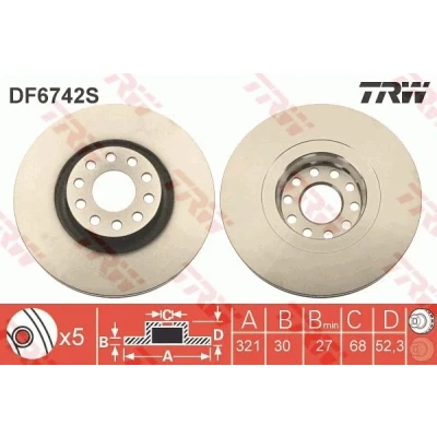 Bilde av TRW DF6742S Bremseskiver 321 30 5 112 ventilert spraylakkert VOLKSWAGEN: Passat B5 GP Stasjonsvogn, Sedan