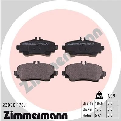 Bilde av ZIMMERMANN 23070.170.1 Bremseklosser klargjort for slitasjeindikator Bildet viser leveranseinnholdet MERCEDES BENZ: A Klasse