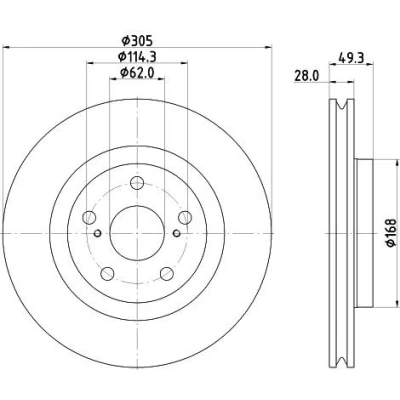 Bilde av HELLA Bremseskive TOYOTA: C HR, RAV4 V, Camry VIII Sedan, LEXUS: ES VII 28mm 05/07 114,3mm innvendig ventilert belagt høy karbon 8DD 355 135 241